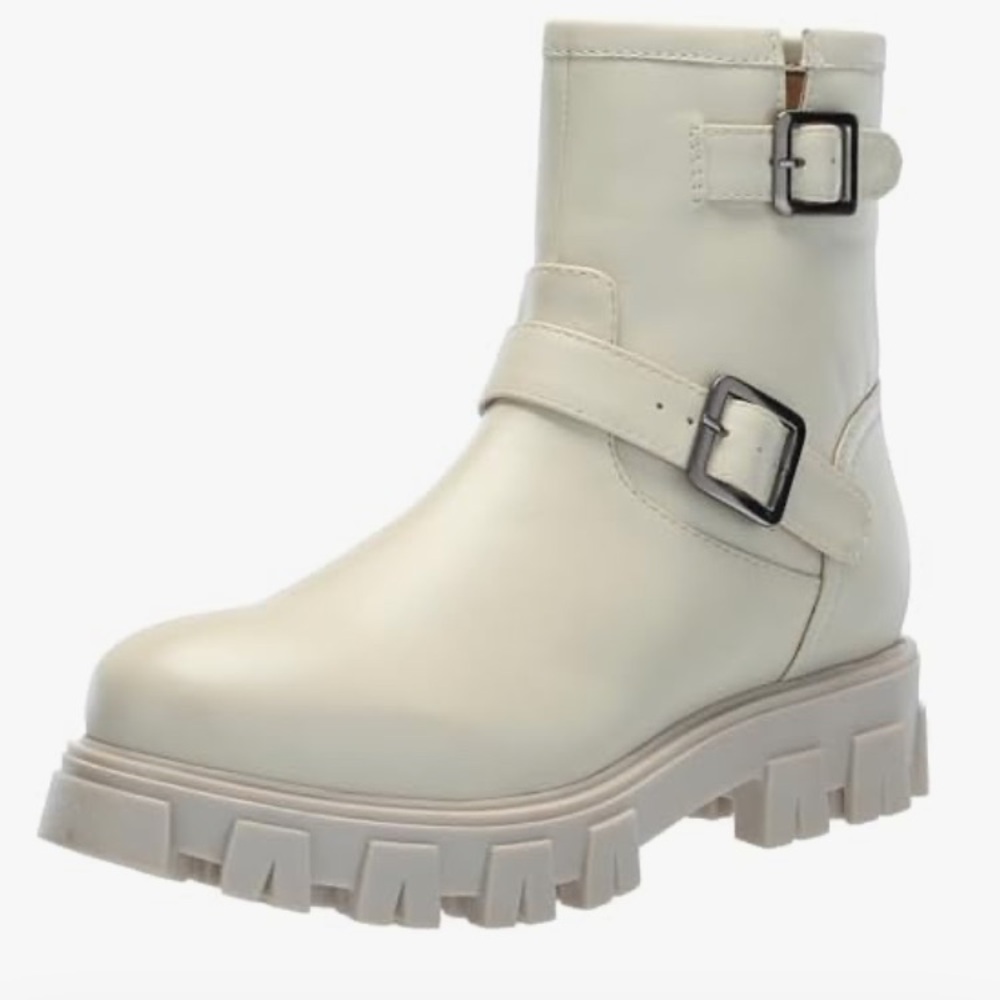 BC Footwear Off-White Moto Boots with Buckles